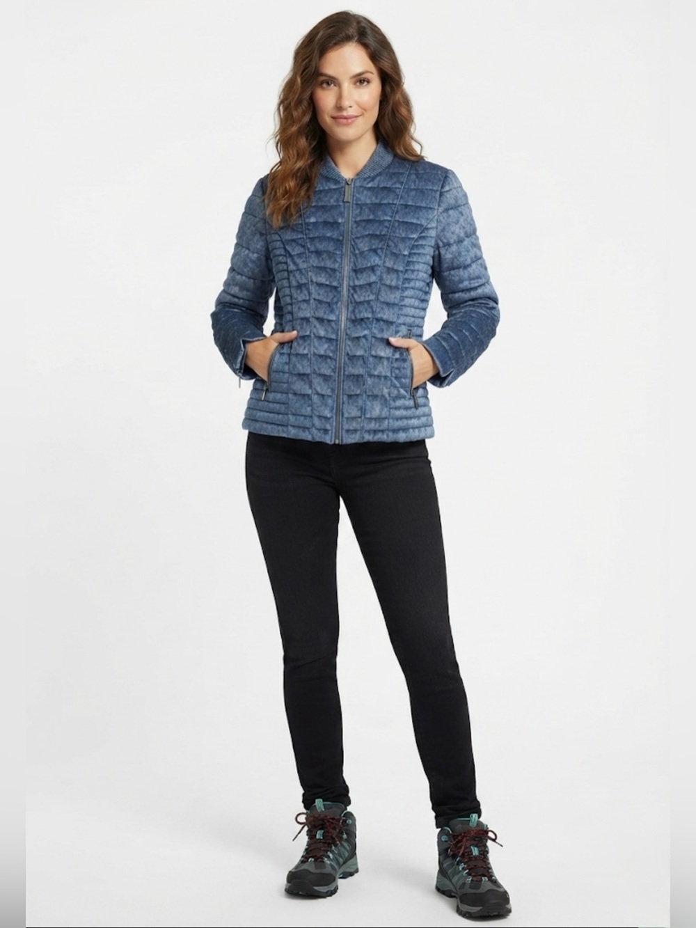 NWT Guess Water Resistant & Windproof Denim-Look Puffer Bomber Jacket - Size S